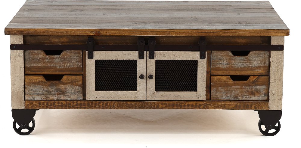 Antique Pine Rustic Pine Coffee Table with Iron Accents