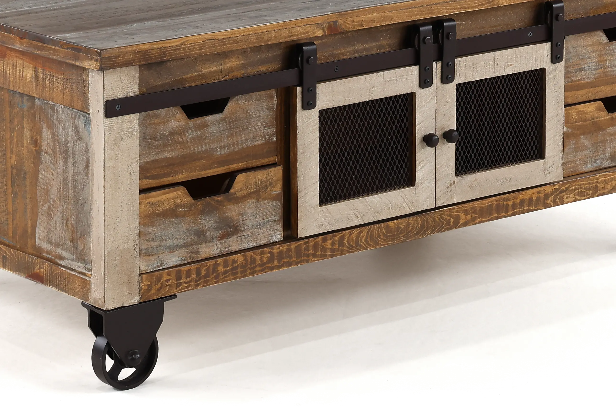 Antique Pine Rustic Pine Coffee Table with Iron Accents-2