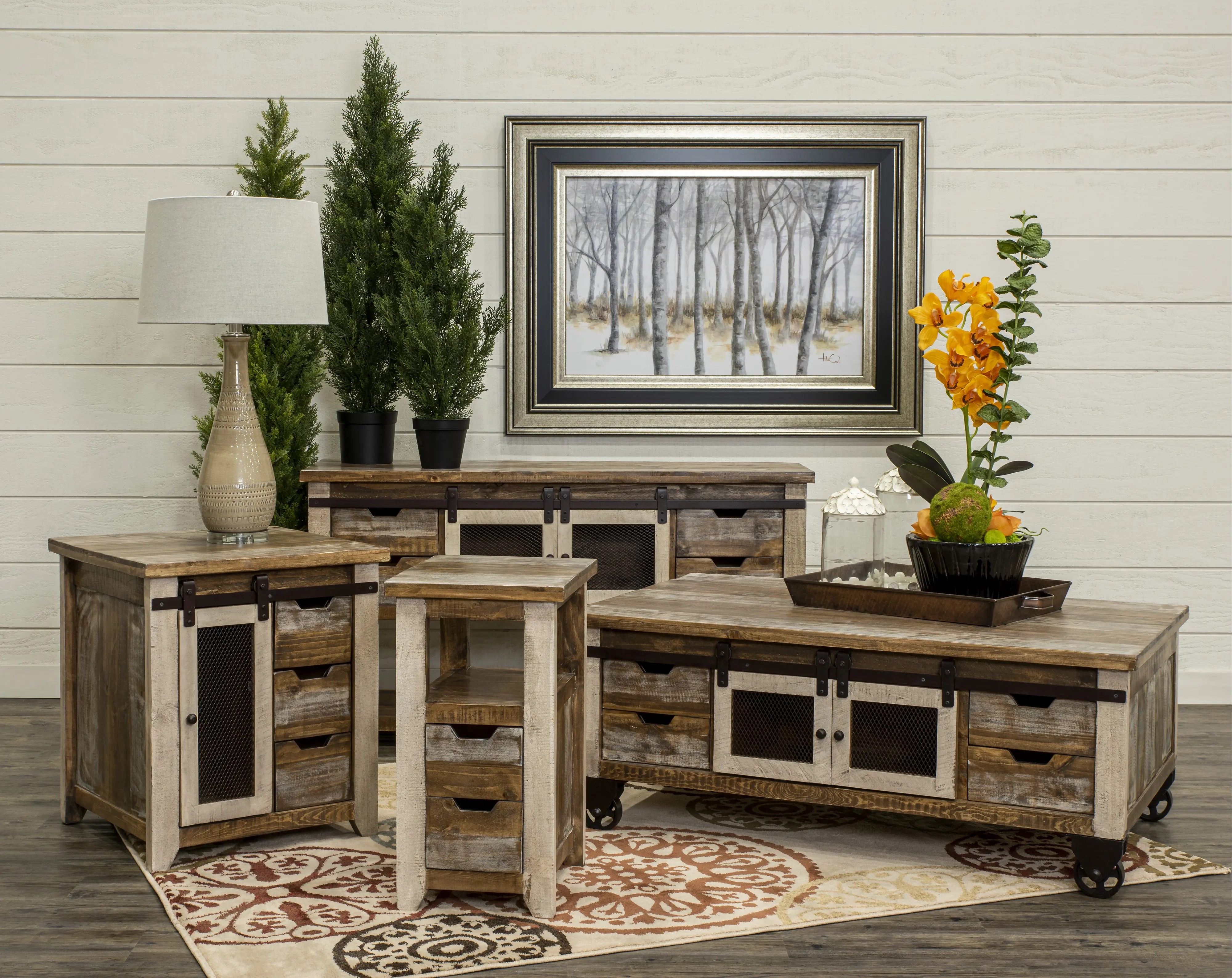 Antique Pine Rustic Pine Coffee Table with Iron Accents-6