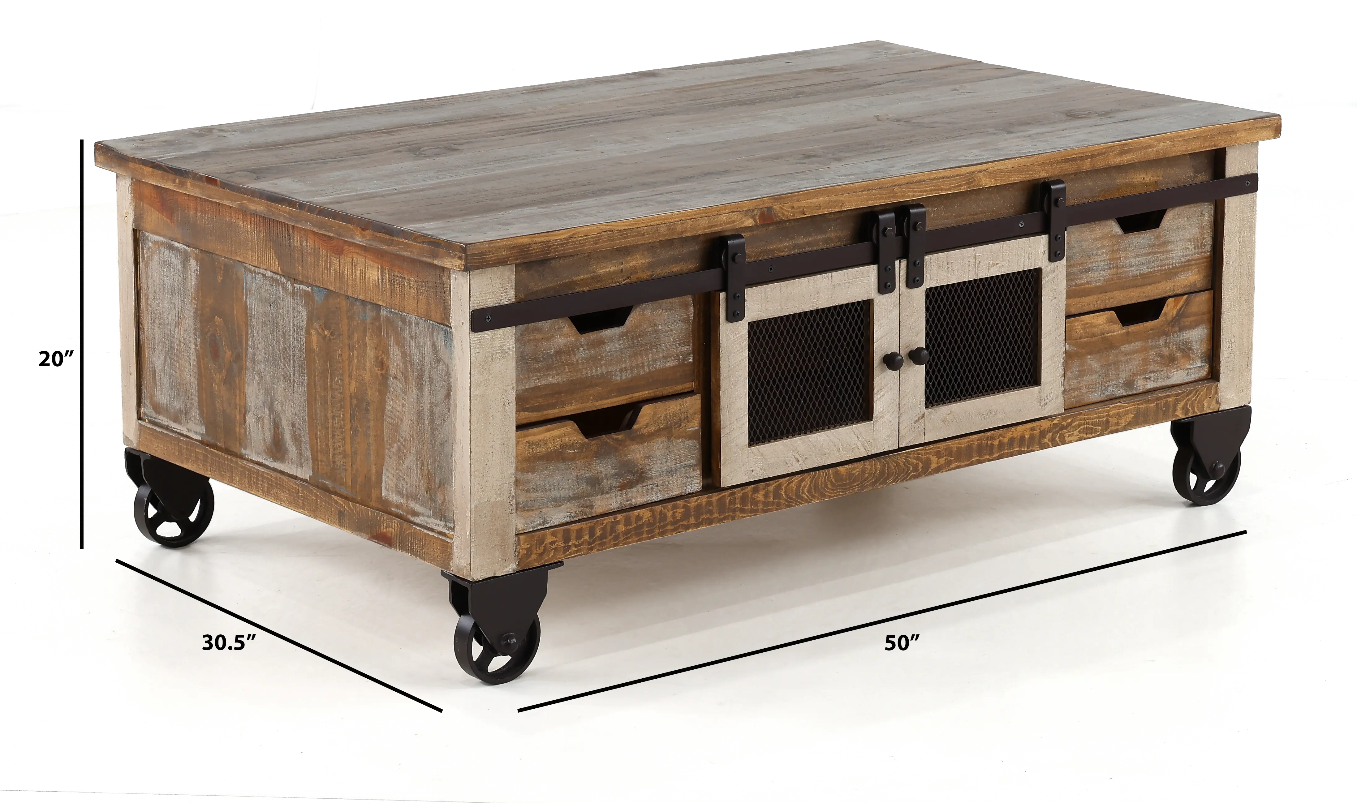 Antique Pine Rustic Pine Coffee Table with Iron Accents-3