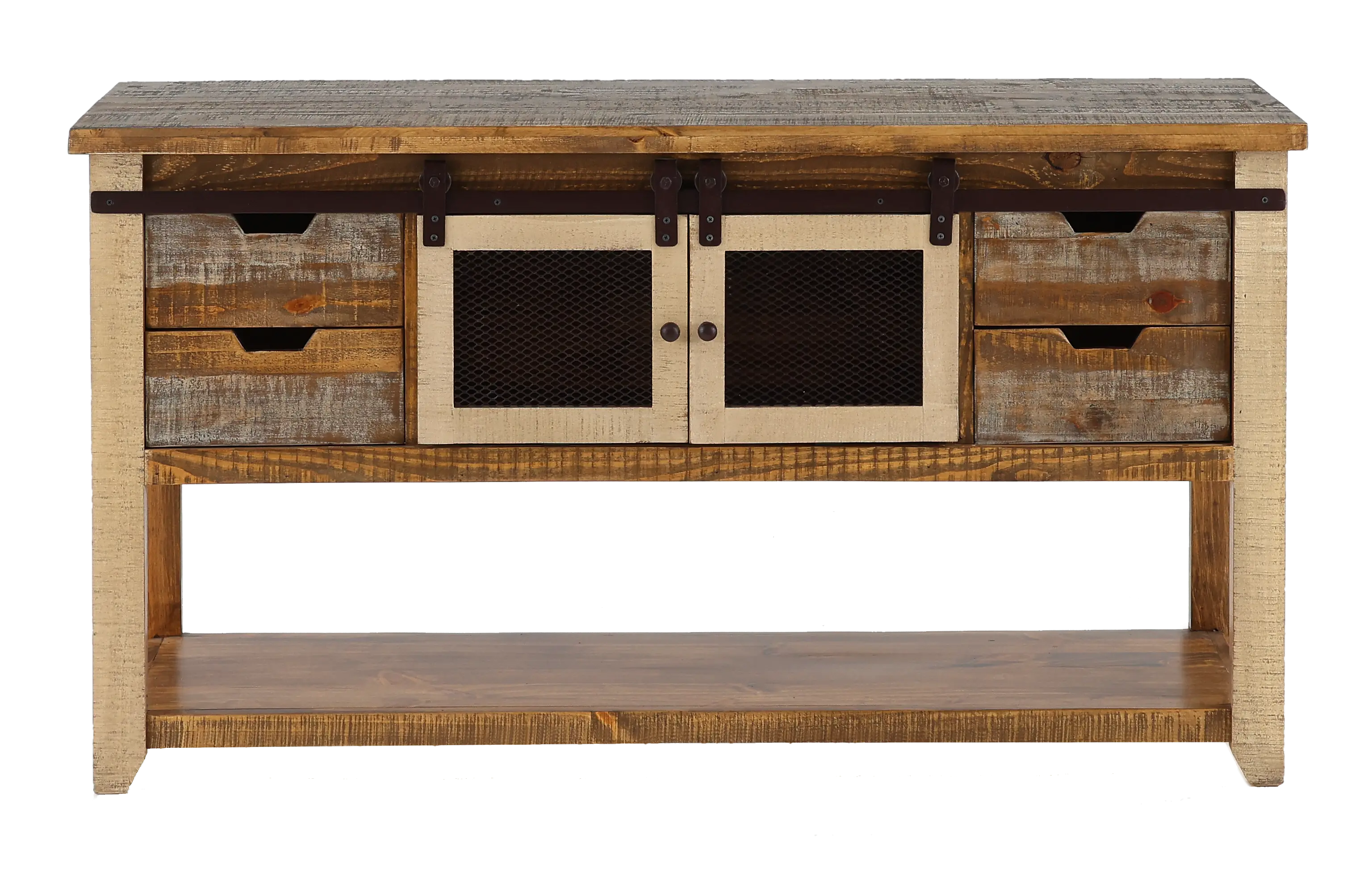 Antique Pine Console Table with Iron Accents-1