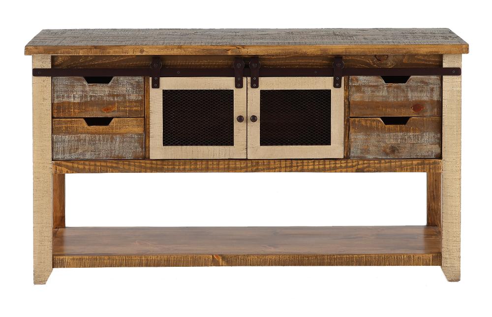 Antique Pine Console Table with Iron Accents