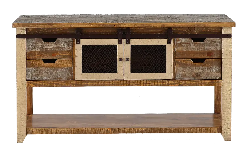 Antique Pine Console Table with Iron Accents