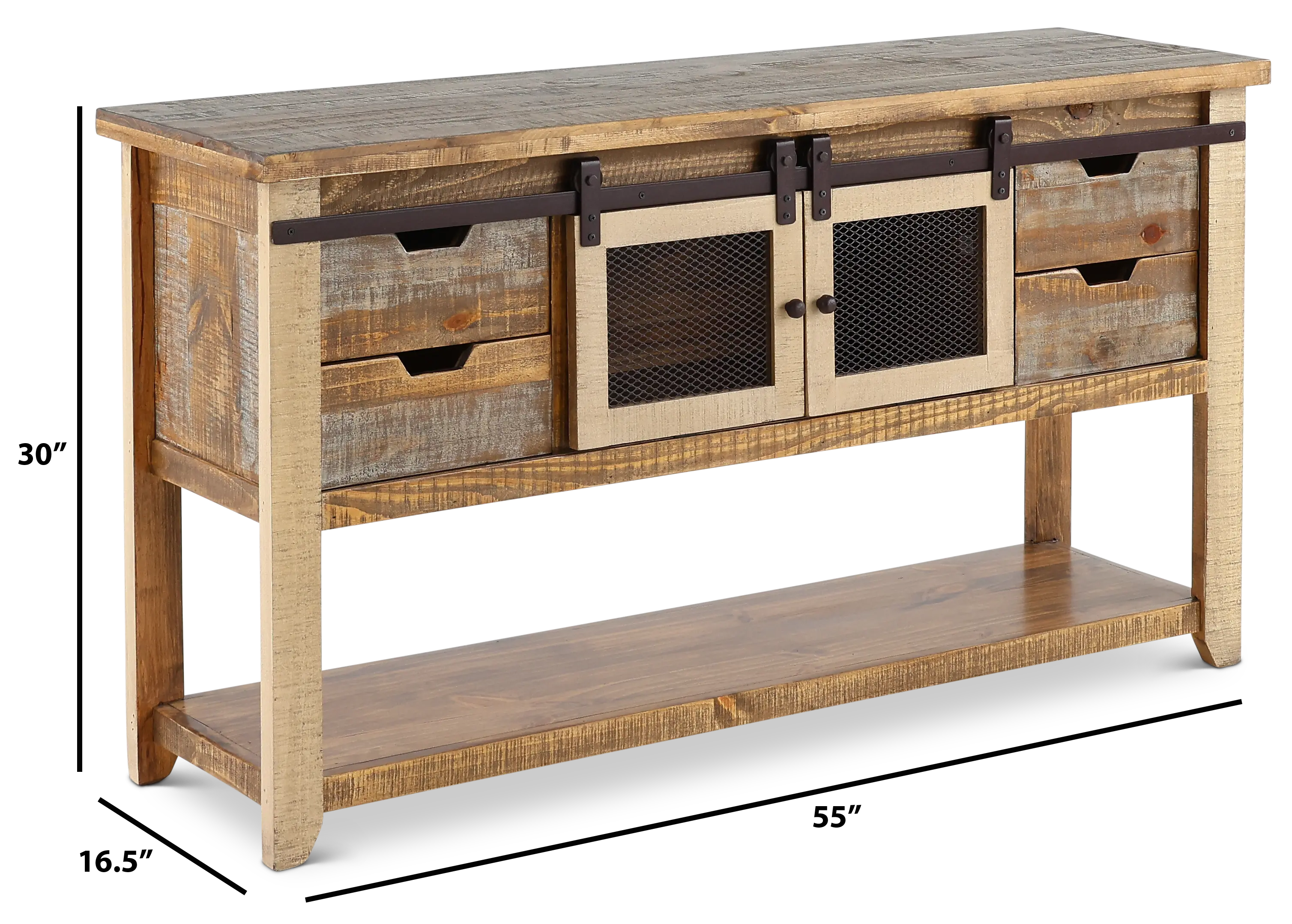 Antique Pine Console Table with Iron Accents-3