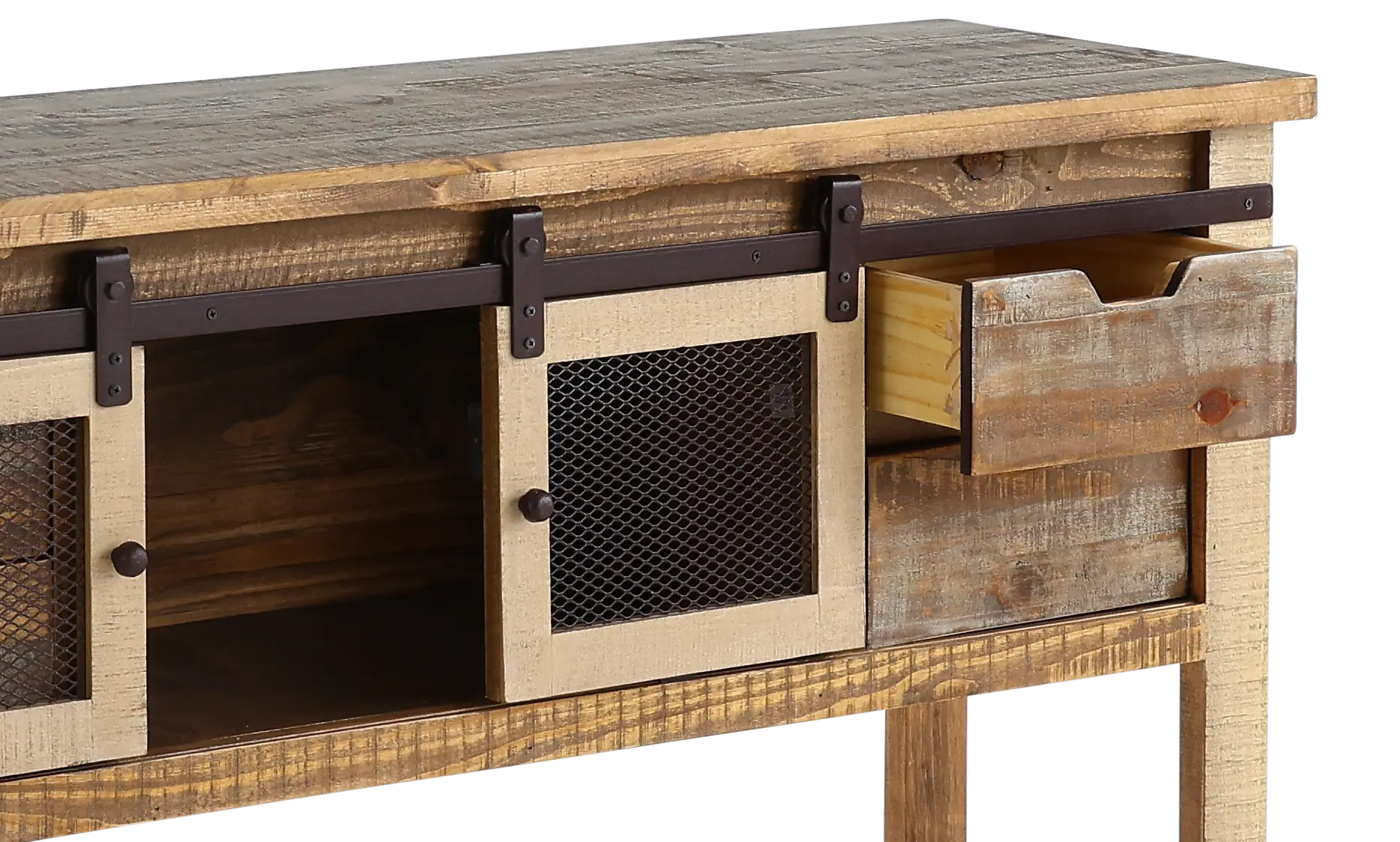 Antique Pine Console Table with Iron Accents-5