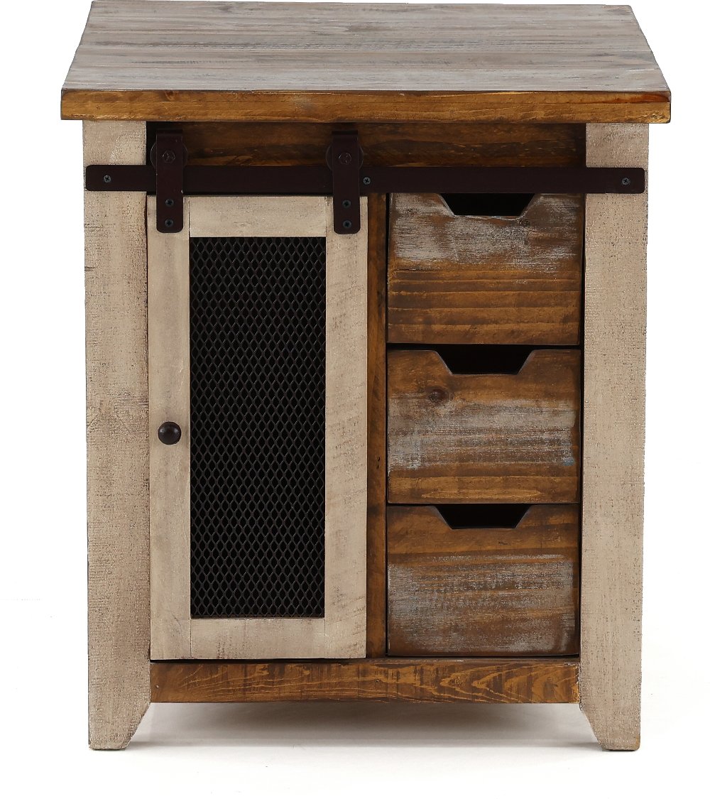 Antique Pine End Table with Iron Accents
