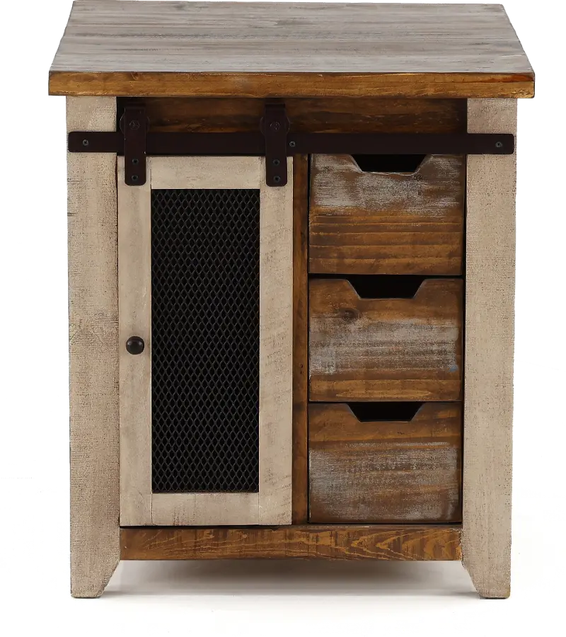 Antique Pine End Table with Iron Accents