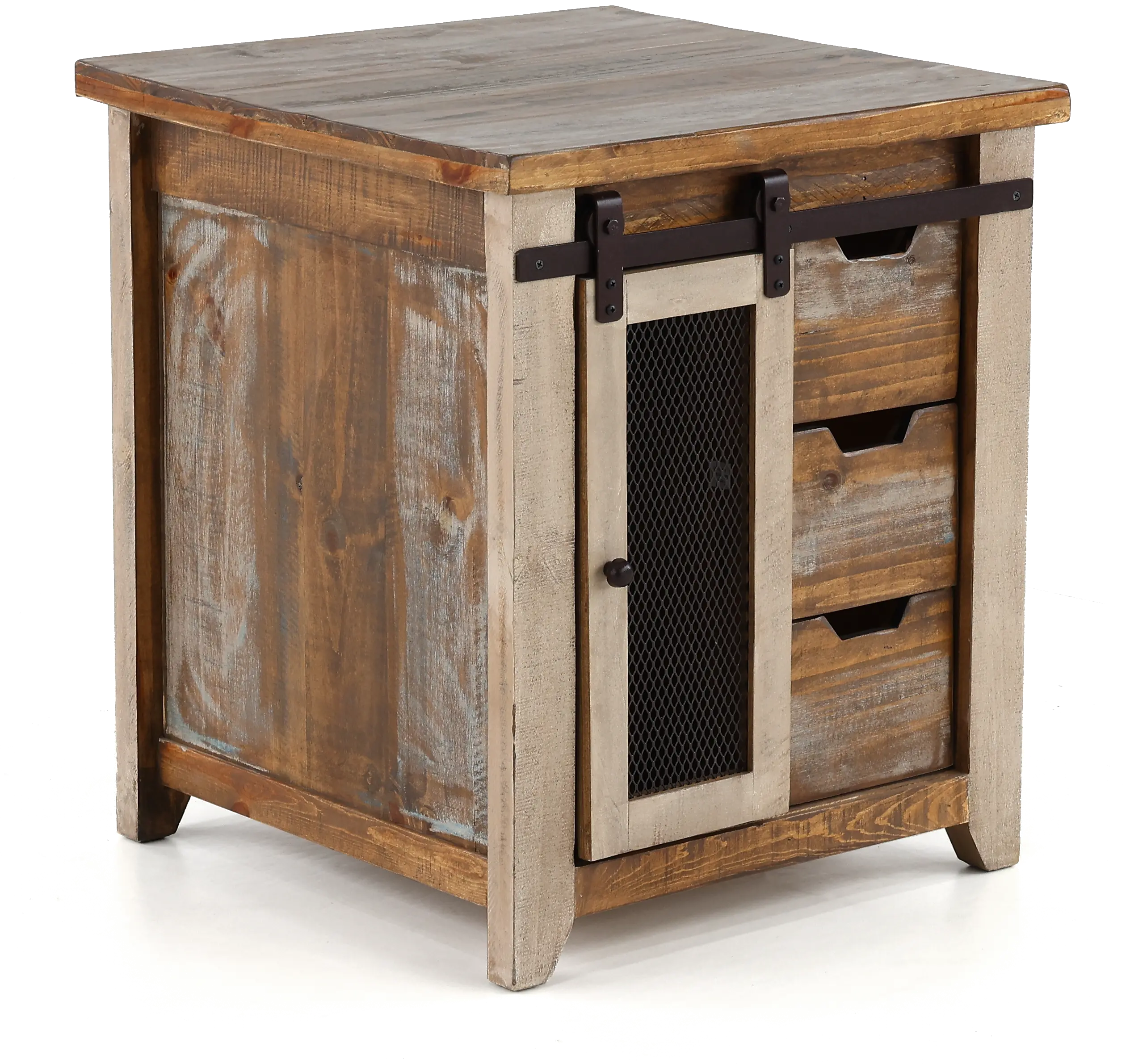 Antique Pine End Table with Iron Accents-4