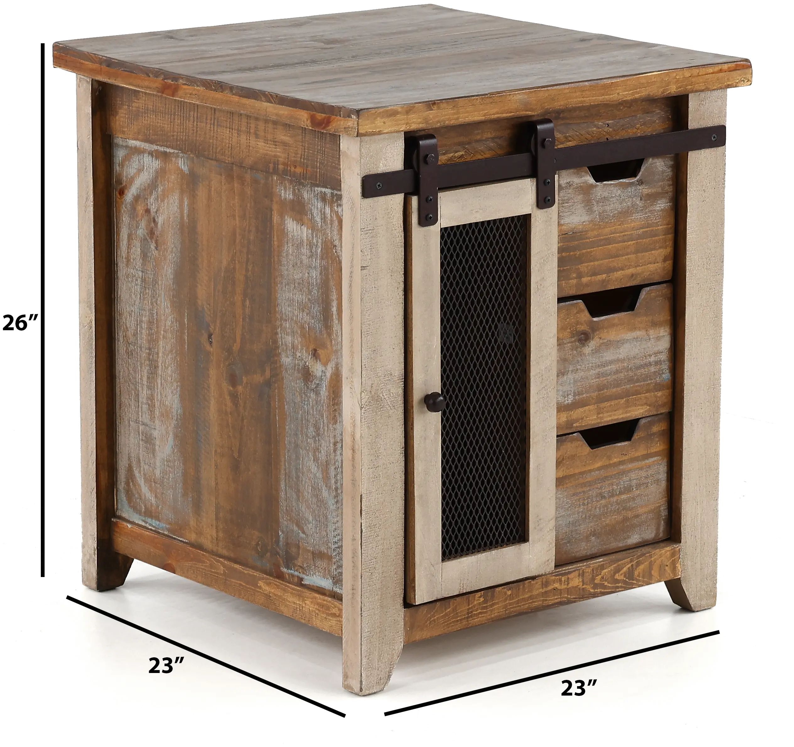 Antique Pine End Table with Iron Accents-3