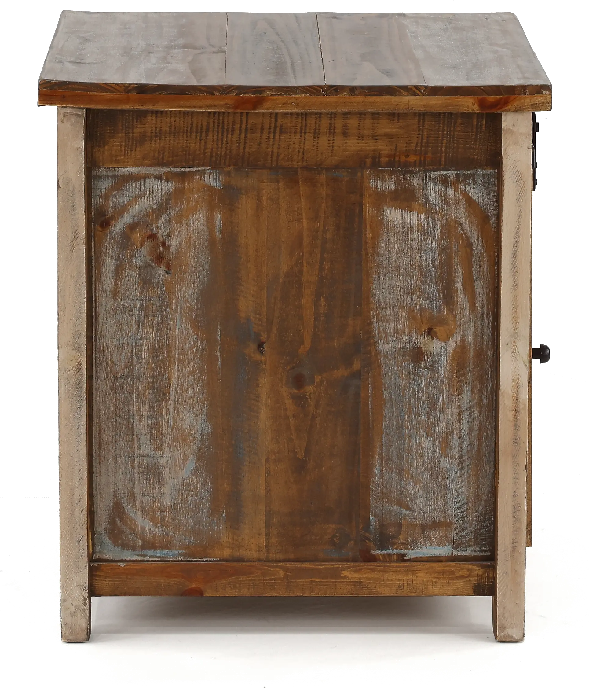 Antique Pine End Table with Iron Accents-5