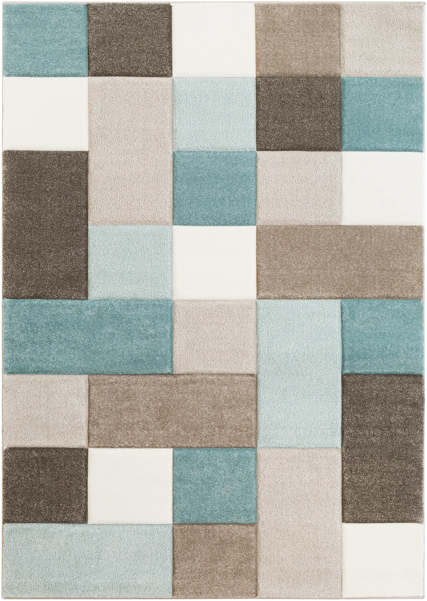SAC2300-710103/8X10 Santa Monica 8 x 10 Taupe and Aqua Color Block Area Rug-1
