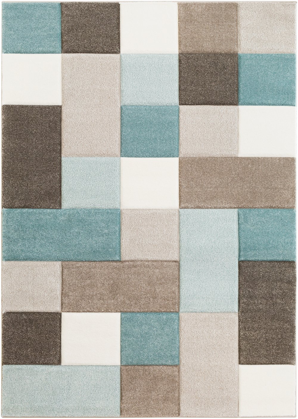 Santa Monica 8 x 10 Taupe and Aqua Color Block Area Rug