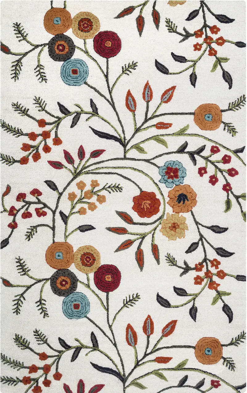 Dimension 5 x 8 Ivory Floral Area Rug