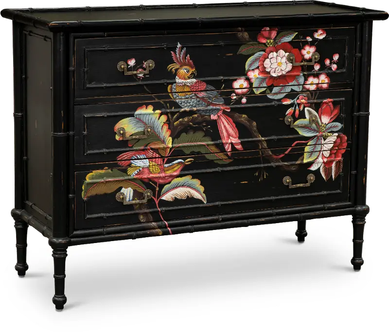 Black and Multi Color Artwork 3 Drawer Accent Cabinet