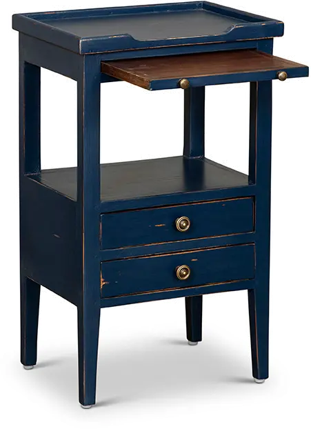 Eton Navy Blue Side Table with Pull Out Shelf-2