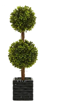 20  Faux Green Double Ball Topiary in Black Pot