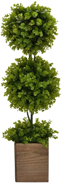 31  Faux Green Double Topiary in Brown Pot