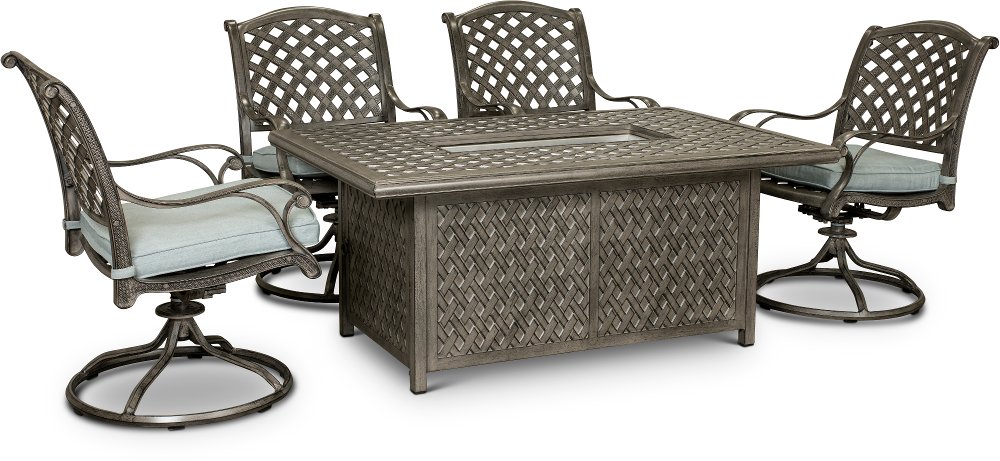 Macan 5 Piece Gray and Blue Patio Fire Pit Set
