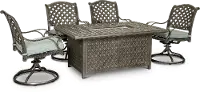 Macan 5 Piece Gray and Blue Patio Fire Pit Set