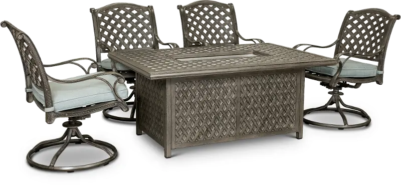 Macan 5 Piece Gray and Blue Patio Fire Pit Set