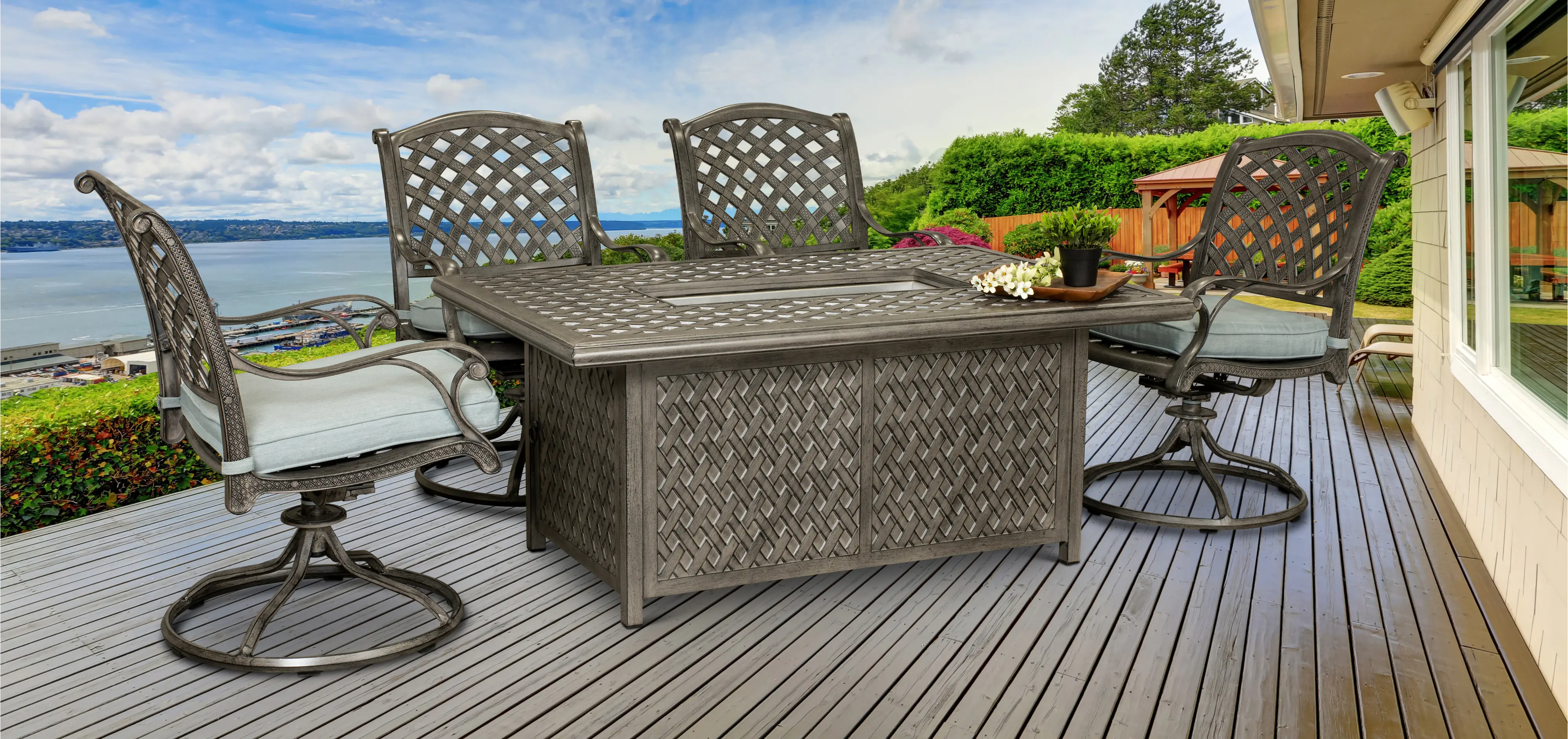 Macan 5 Piece Gray and Blue Patio Fire Pit Set-2
