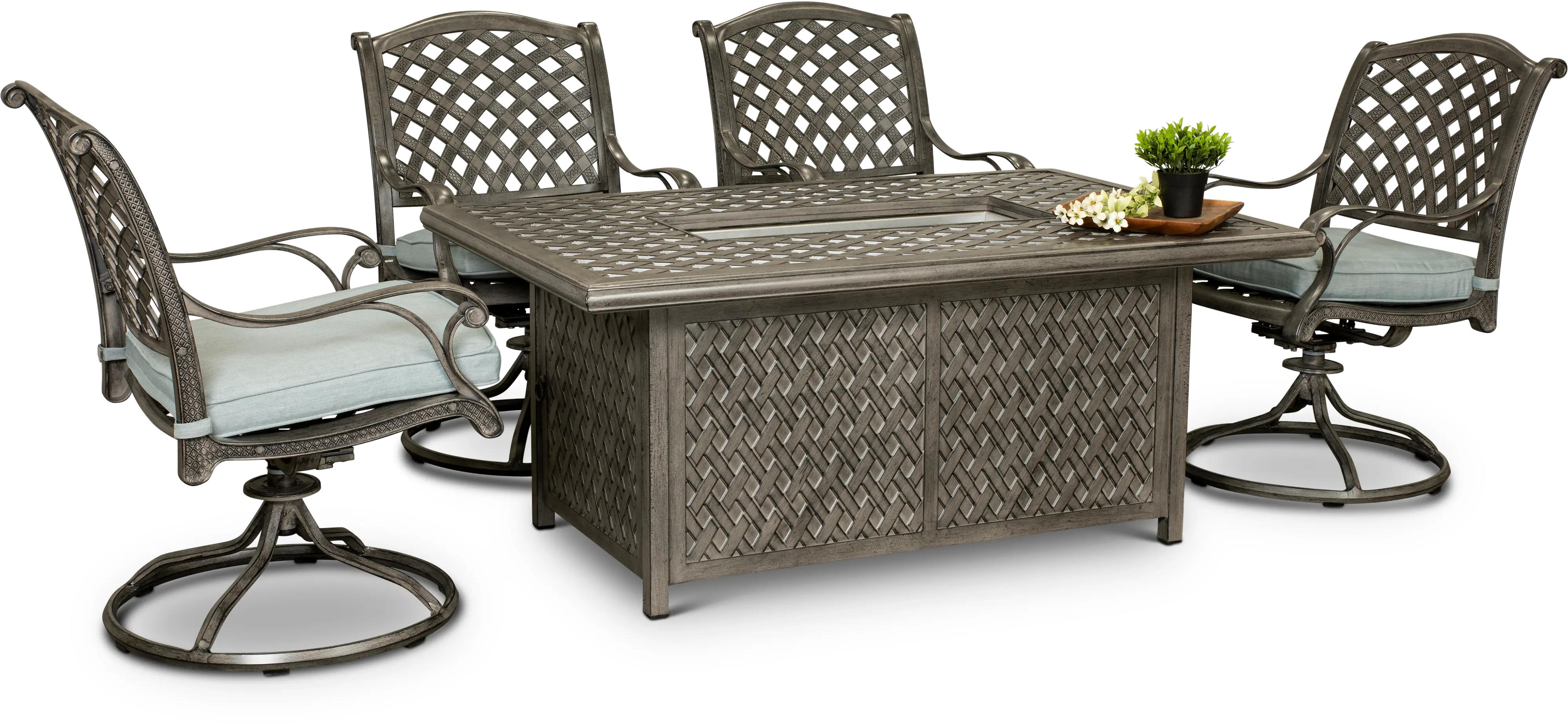 Macan 5 Piece Gray and Blue Patio Fire Pit Set-3