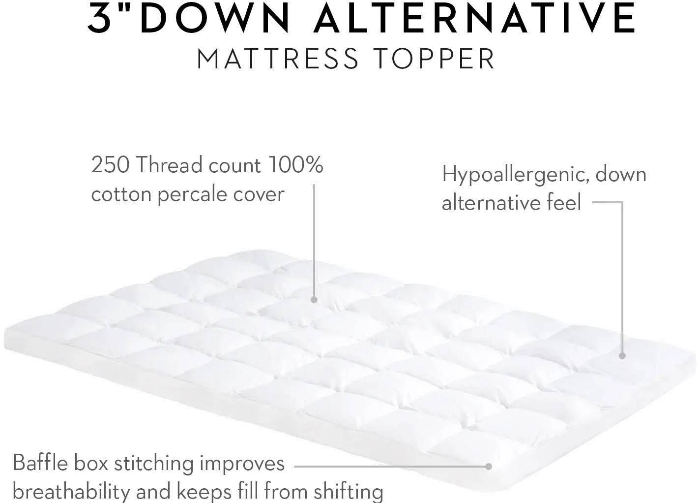 Malouf 3 Inch Twin-XL Down Alternative Mattress Topper-5