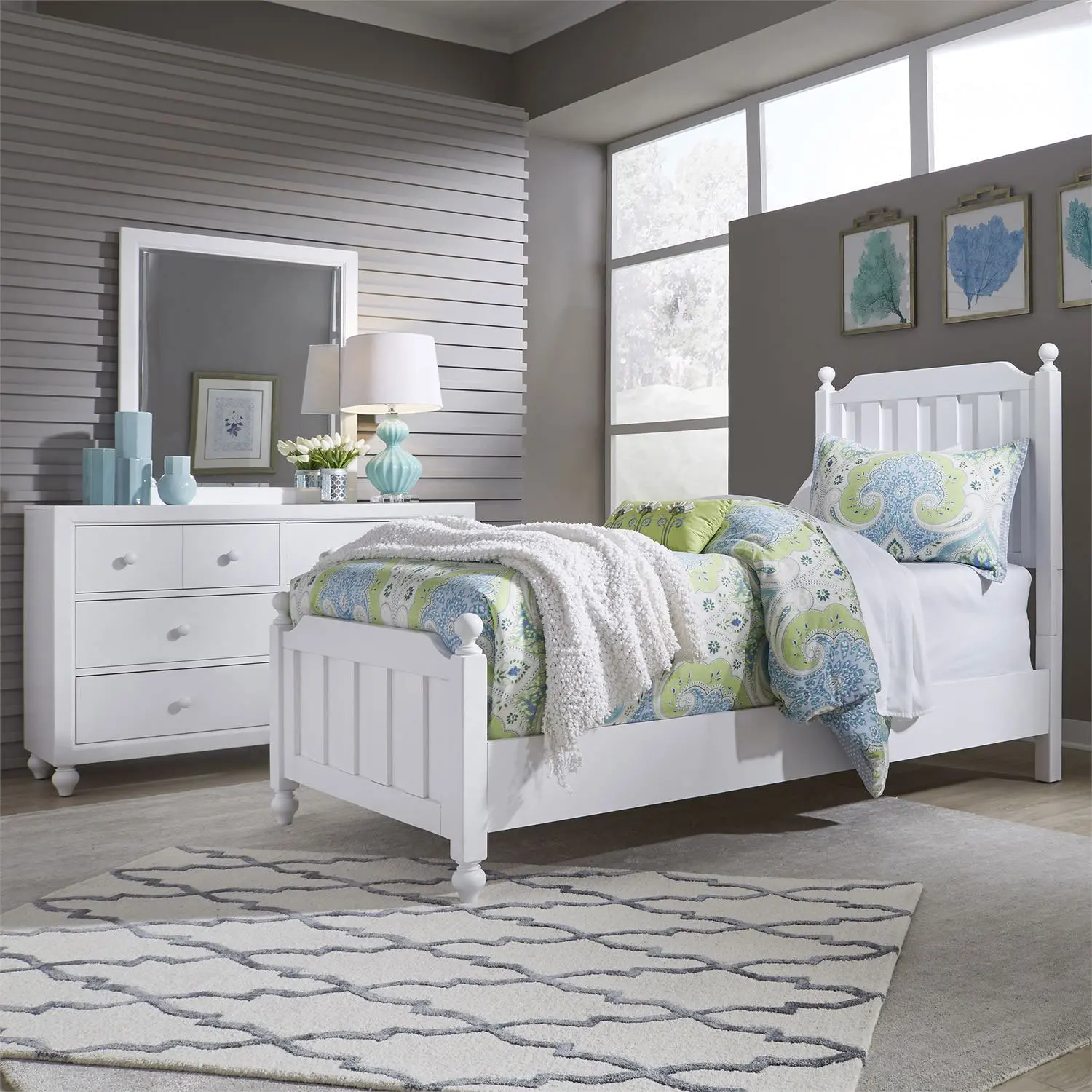 4PC:523/BEDROOM3/3 Cottage View White 4 Piece Twin Bedroom Set-1