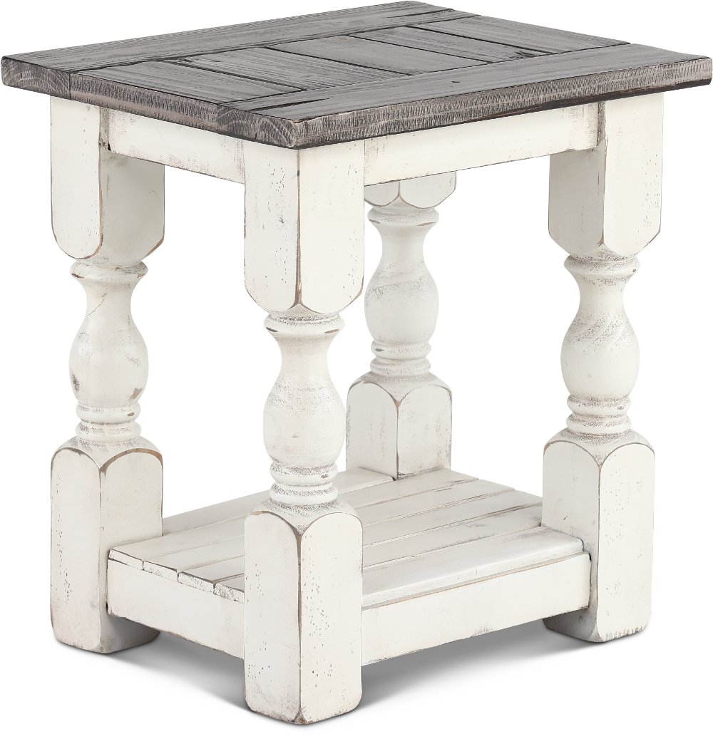 Stone Distressed White and Pine Side Table