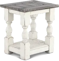 Stone Distressed White and Pine Side Table