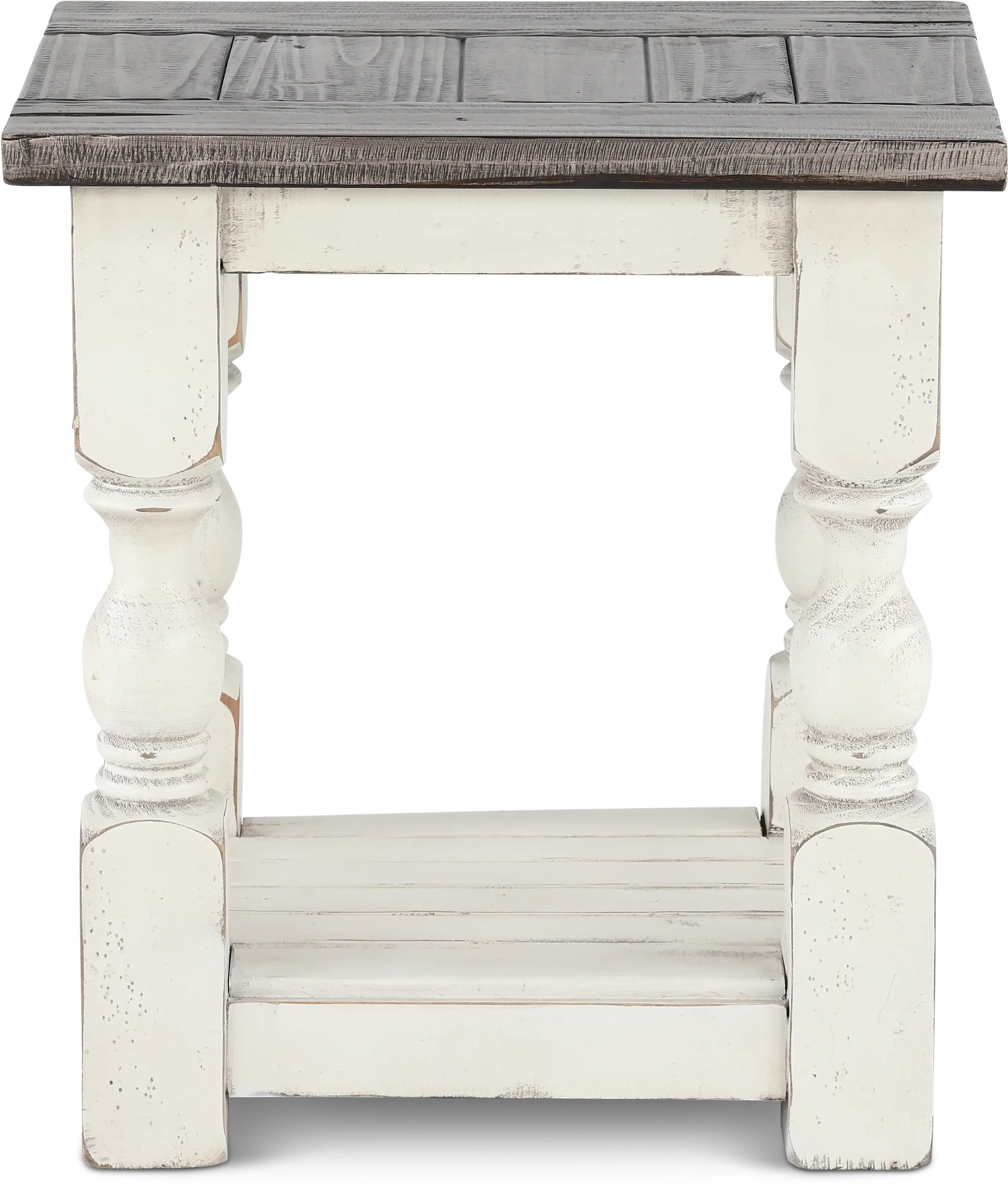 Stone Distressed White and Pine Side Table-4