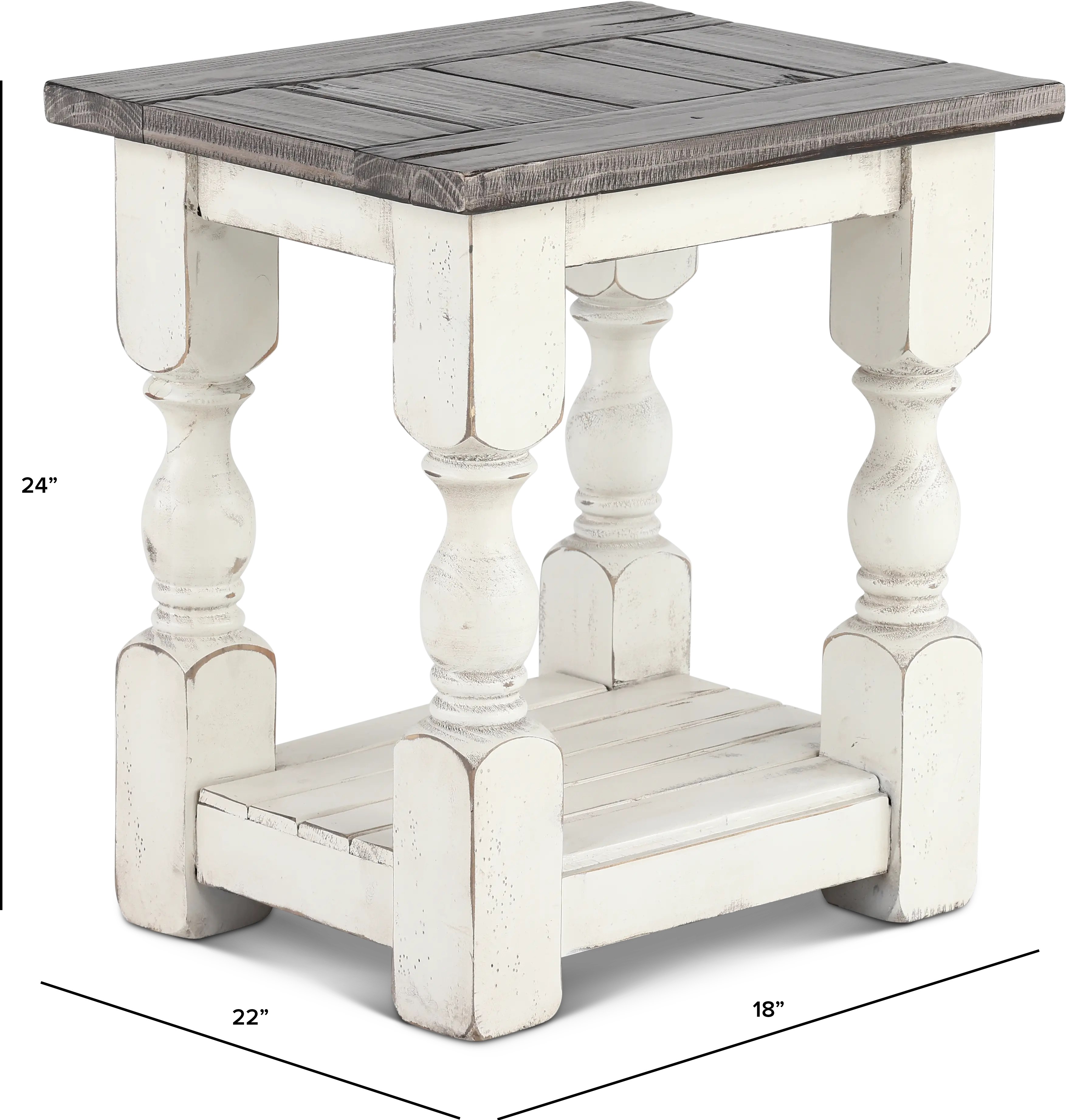 Stone Distressed White and Pine Side Table-3