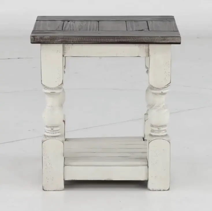 Stone Distressed White and Pine Side Table-5