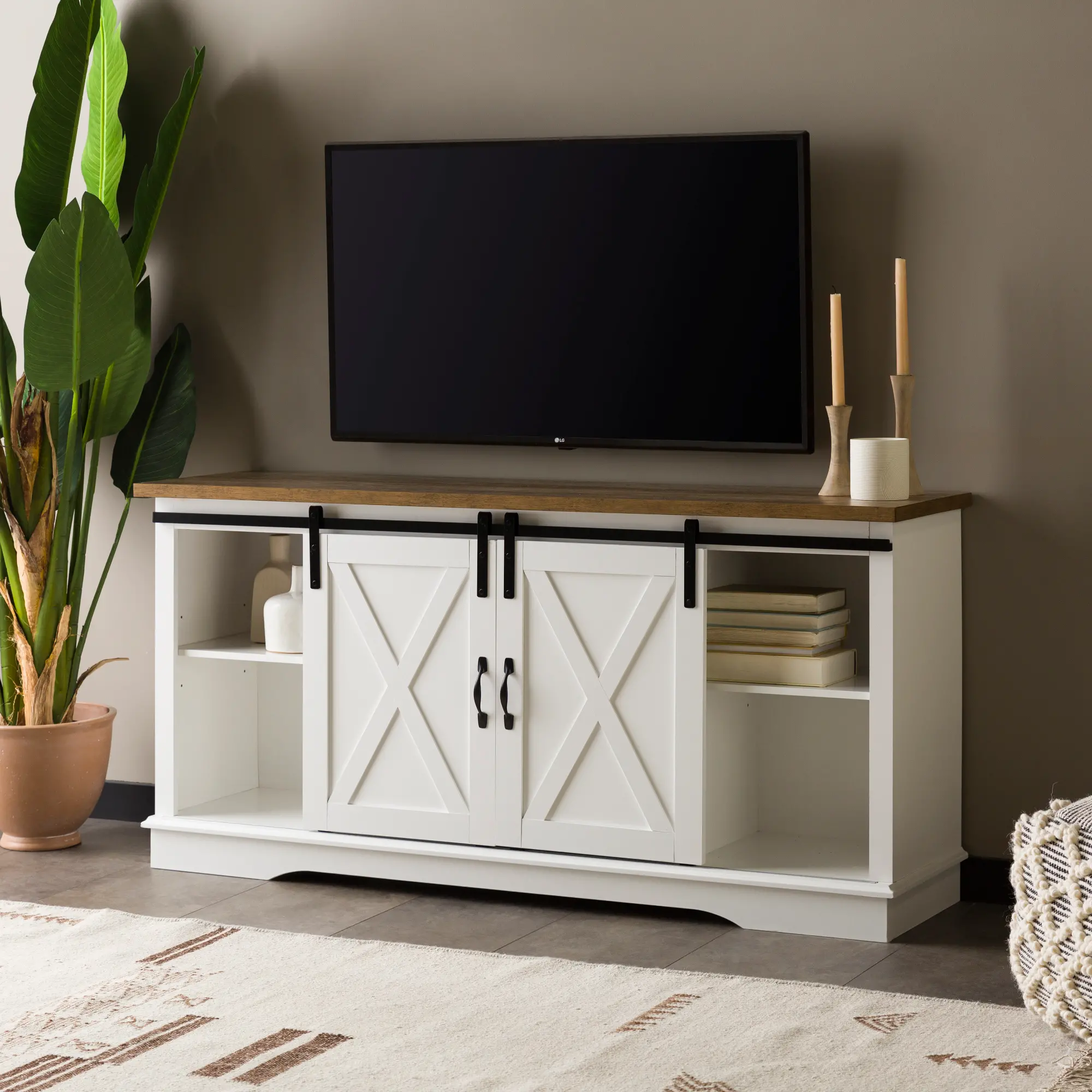 W58SBDSW Bailey White 58 Inch Farmhouse Wood TV Stand - Walker Edison-2