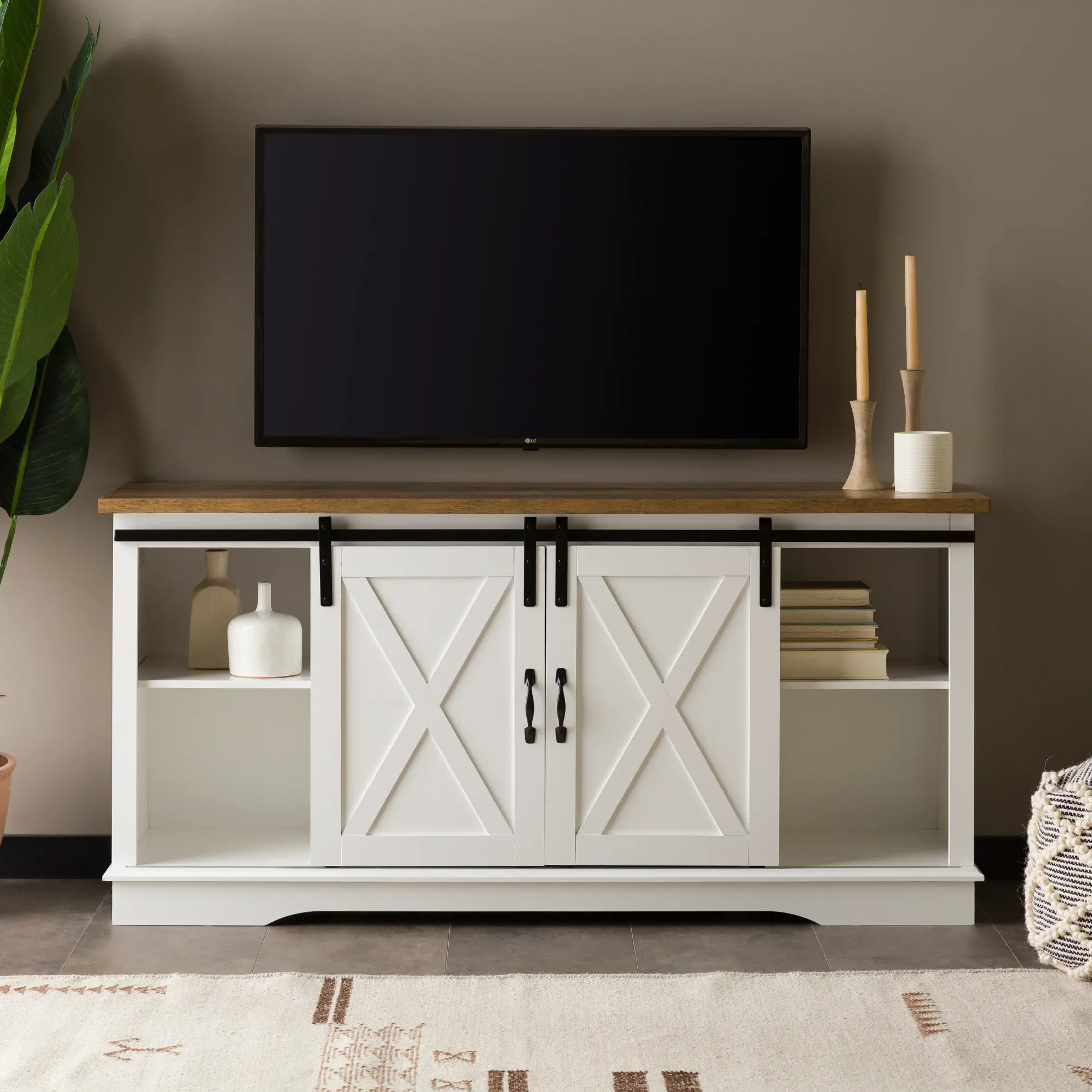 W58SBDSW Bailey White 58 Inch Farmhouse Wood TV Stand - Walker Edison-3