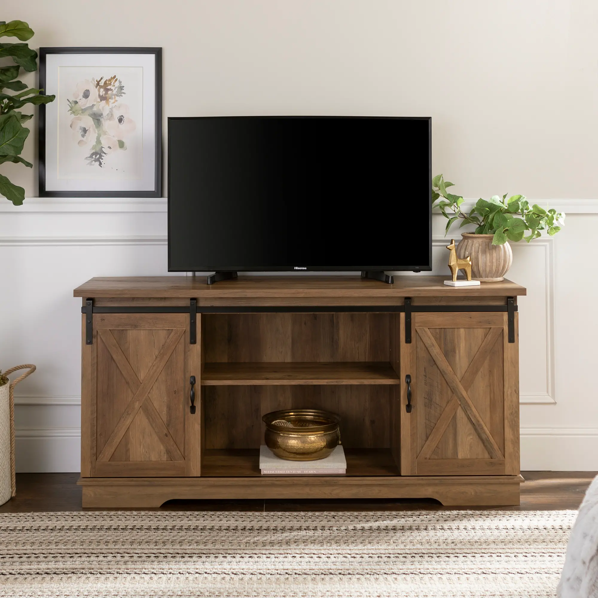 W58SBDRO Bailey Rustic Oak 58 Inch Wood Farmhouse TV Stand - Walker Edison-2