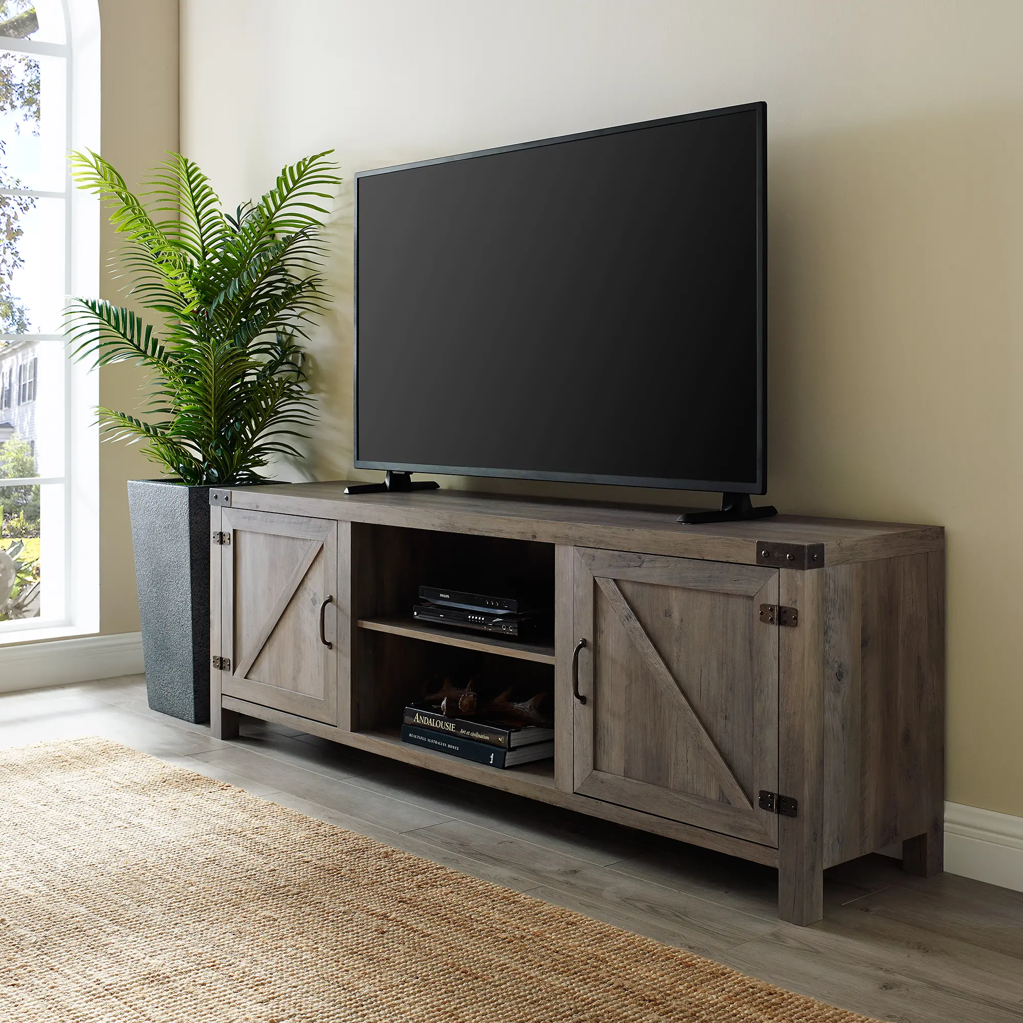 W70BDSDGW Cameron Gray Wash 70 Inch Farmhouse TV Stand - Walker Edison-2