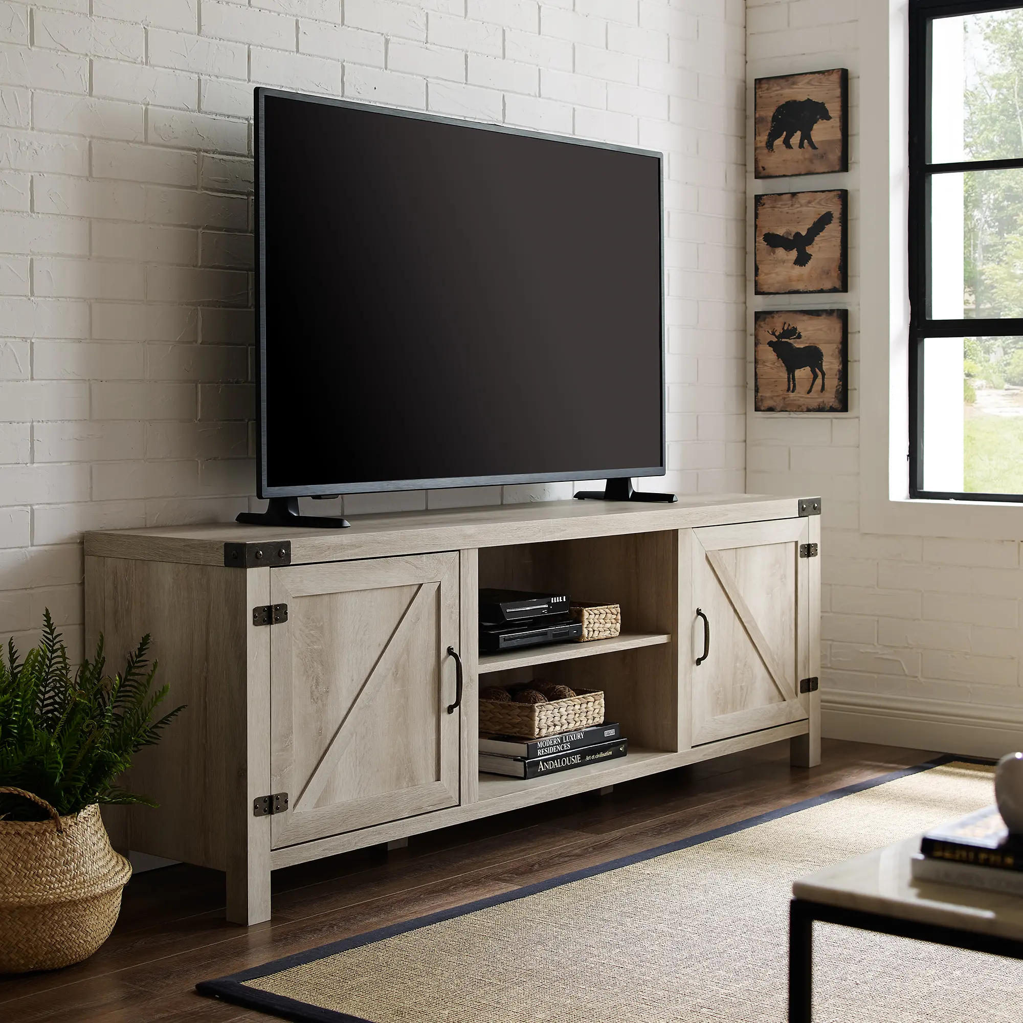 W70BDSDWO Cameron White Oak 70 Inch Farmhouse TV Stand - Walker Edison-2