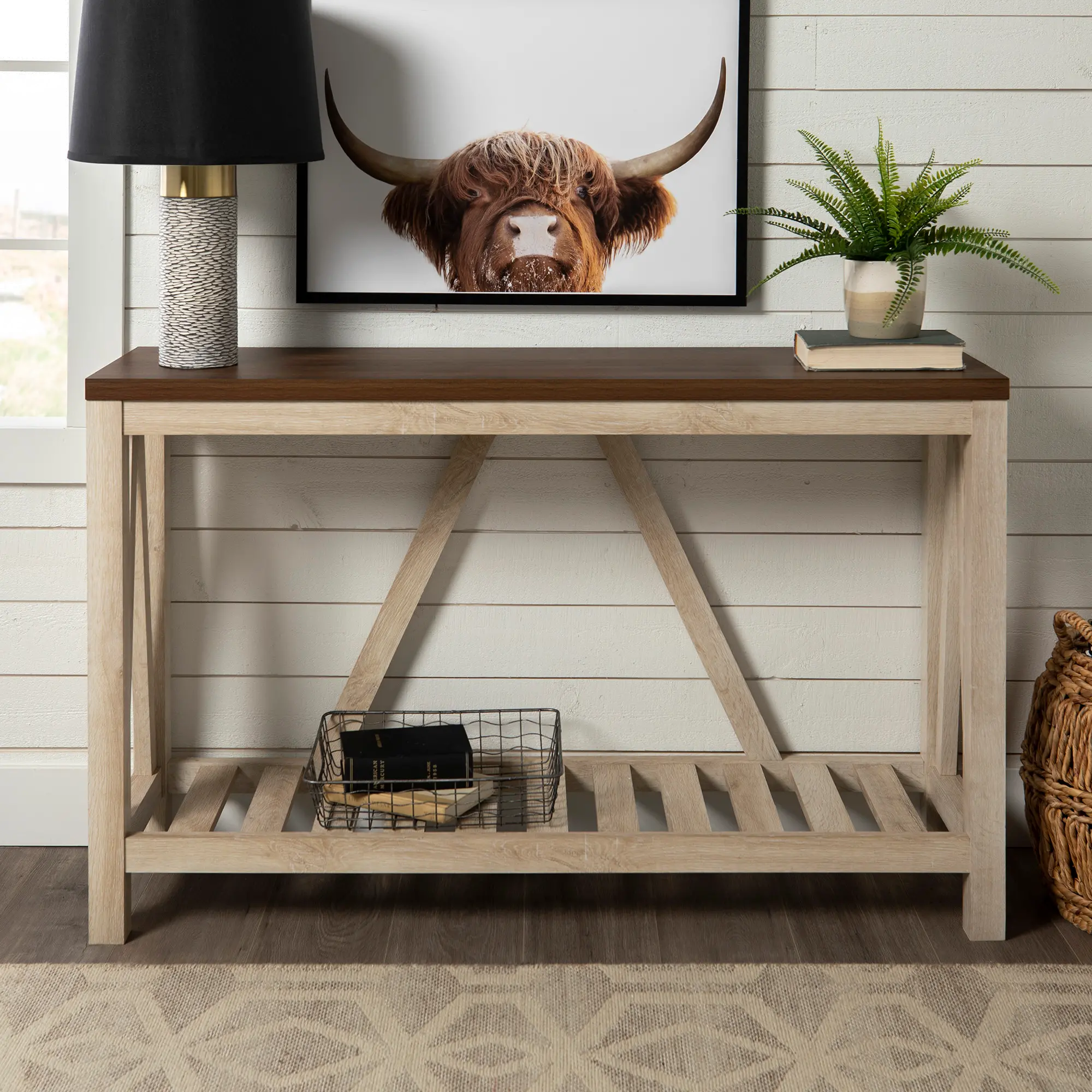 AF52AFTWWO 52 Inch Dark Walnut and White Oak Rustic Entryway Sofa Table - Walker Edison-2