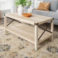 AF40MXCTWO Metal X Rustic White Oak Wood Coffee Table - Walker Edison
