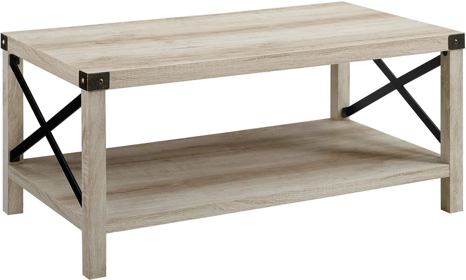 AF40MXCTWO Metal X Rustic White Oak Wood Coffee Table - Walker Edison-1