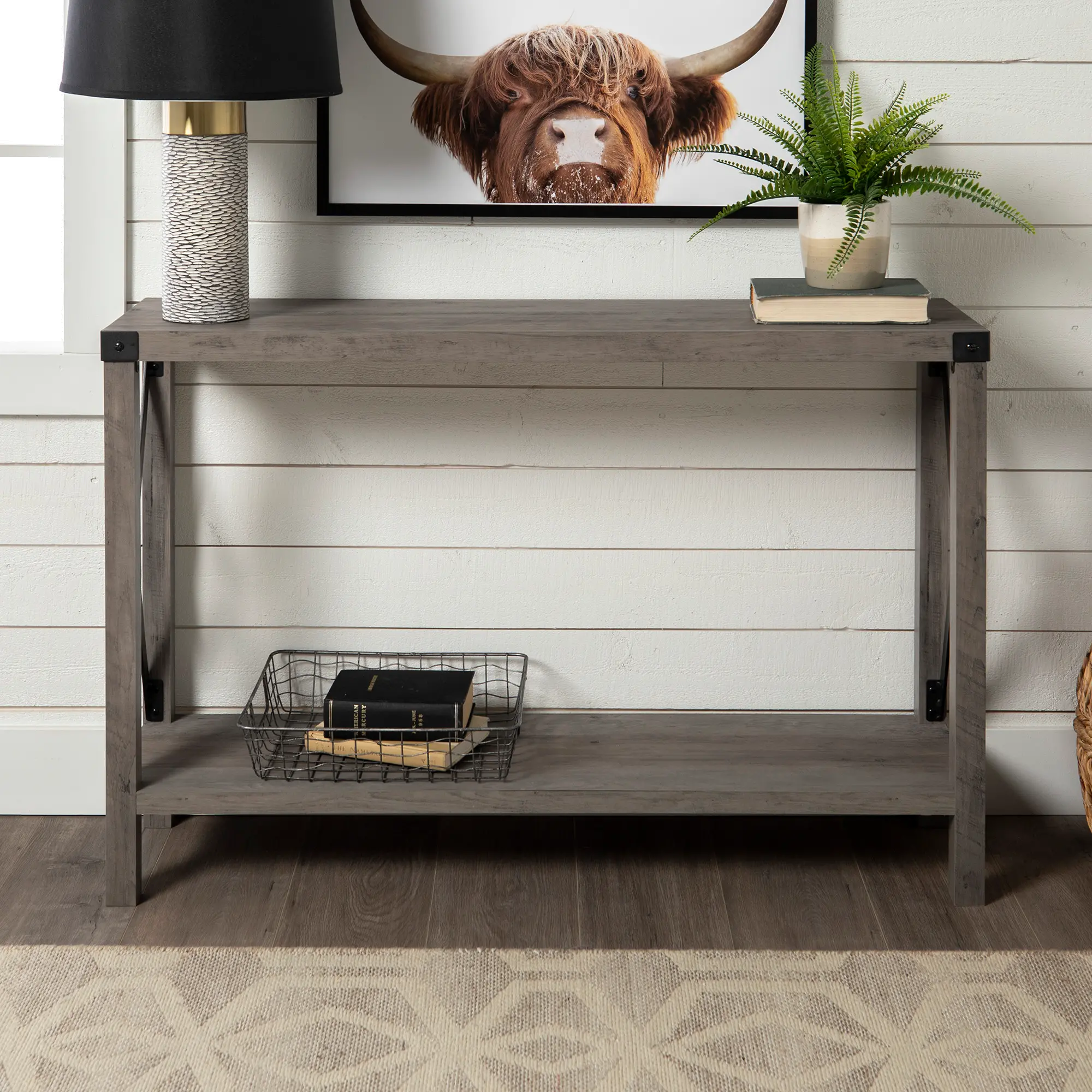 AF46MXETGW Metal X Rustic Gray Wash Entryway Table - Walker Edison-2