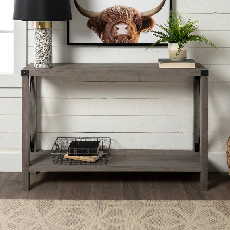 Metal X Rustic Gray Wash Entryway Table - Walker Edison