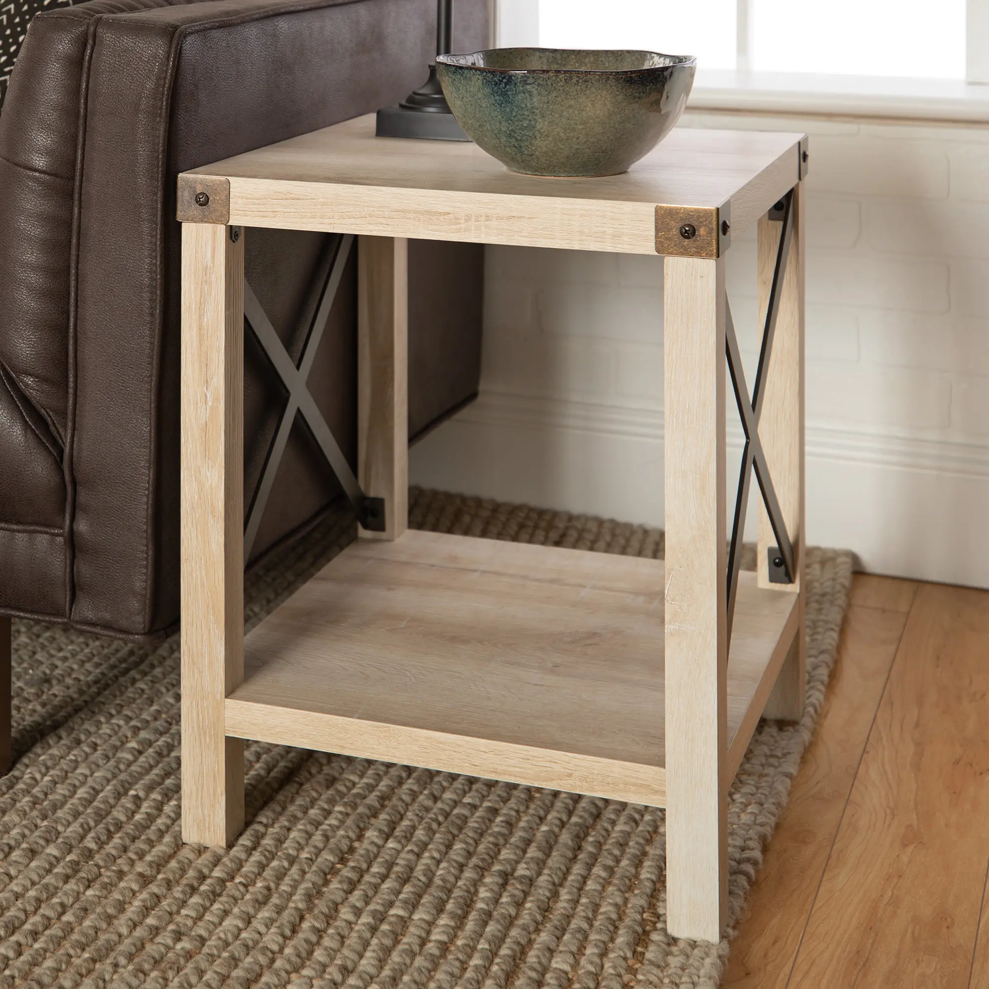 AF18MXSTWO Metal X Rustic White Oak Wood Side Table - Walker Edison-2