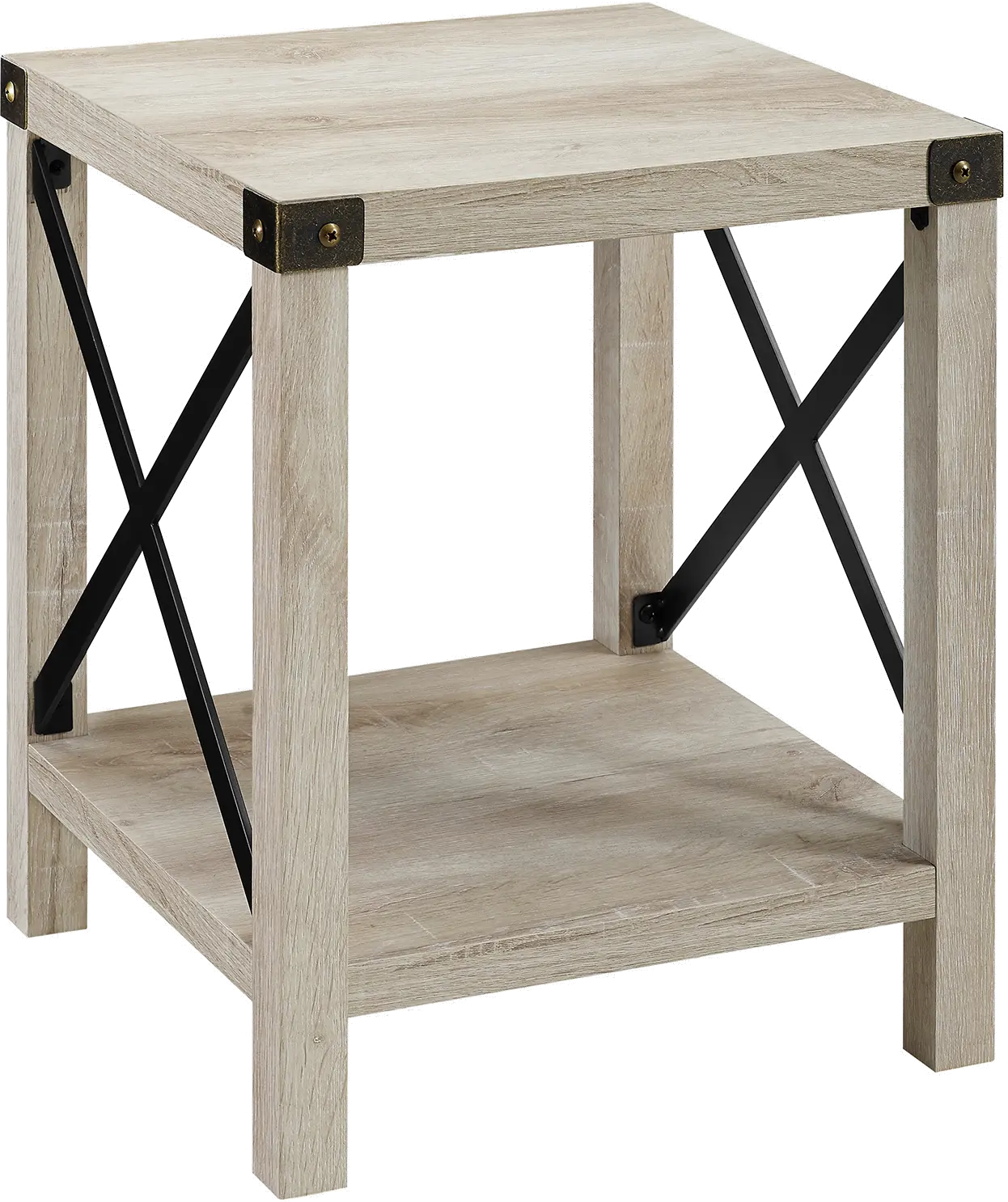 AF18MXSTWO Metal X Rustic White Oak Wood Side Table - Walker Edison-1
