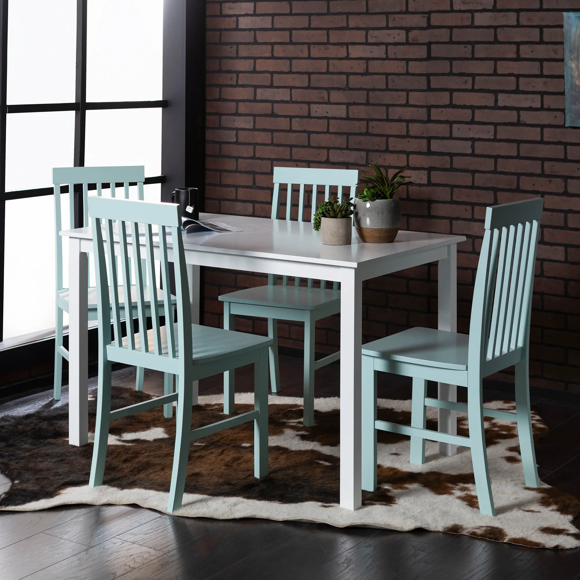 TW485PCSG Modern White and Green 5 Piece Dining Set - Walker Edison-2
