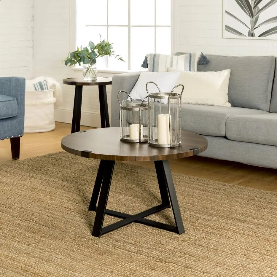 AF30MWCTRO Rustic Oak Coffee Table - Metal Wrap - Walker Edison-2