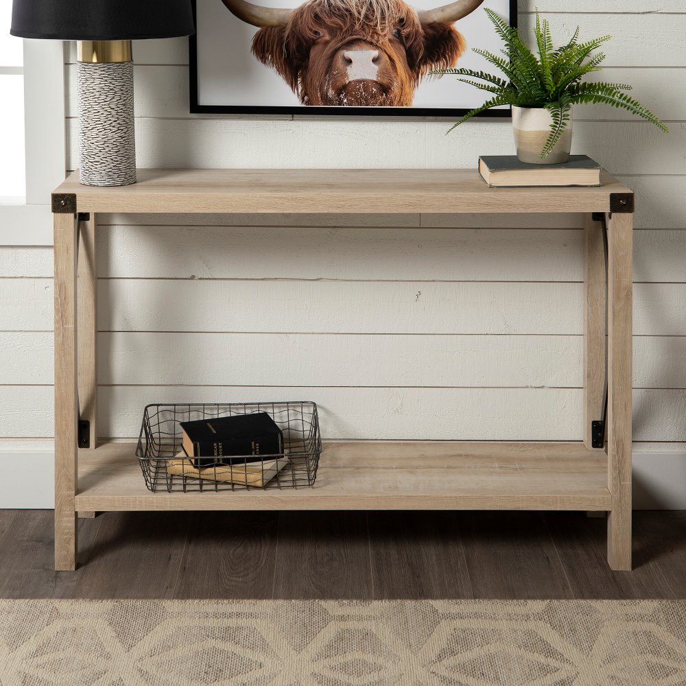 Metal X White Oak 46 Inch Entryway Table - Walker Edison