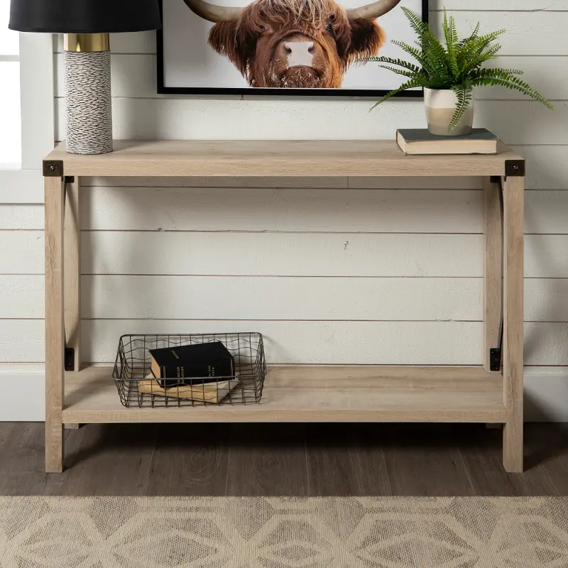 Metal X White Oak 46 Inch Entryway Table - Walker Edison