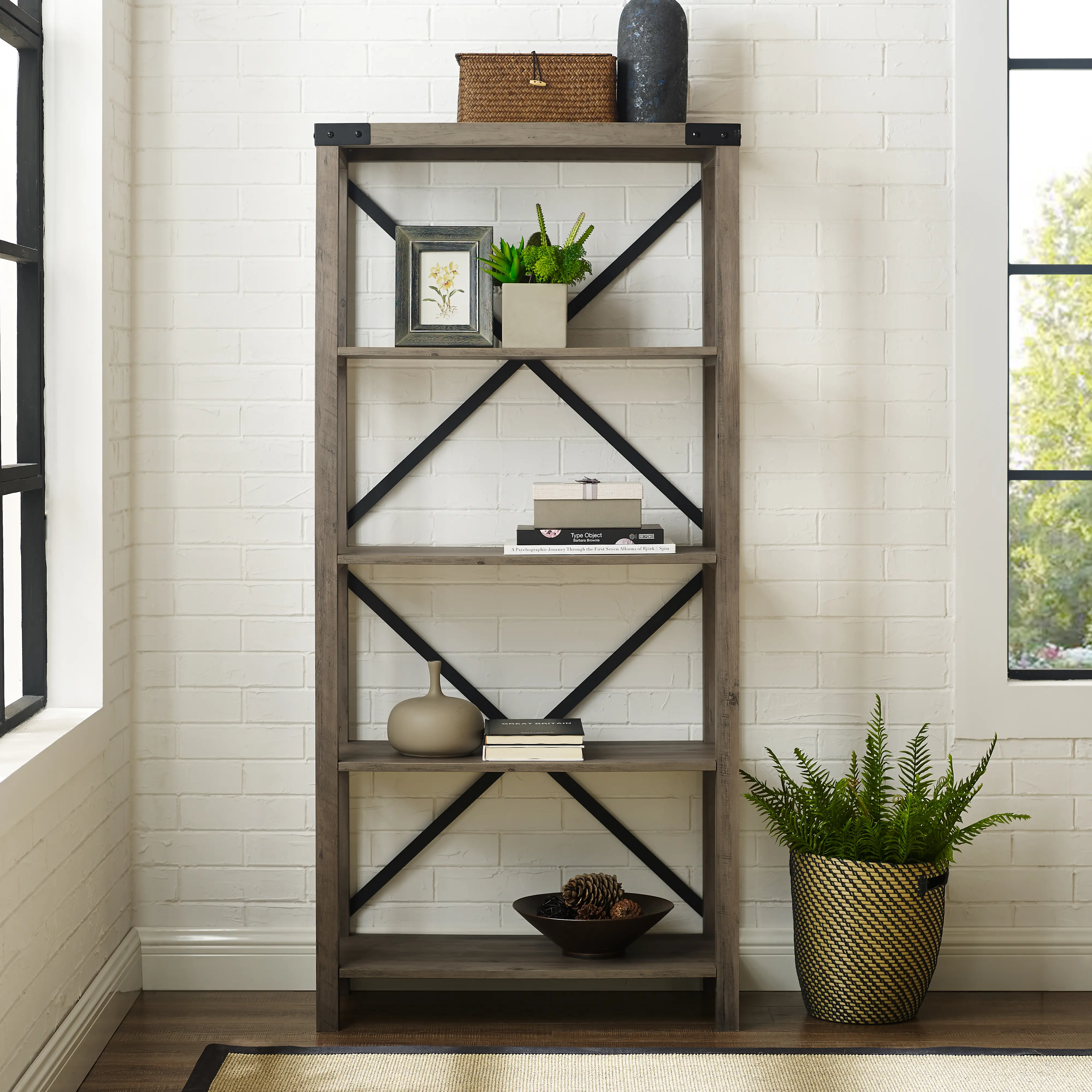 BS64MXGW Farmhouse Metal 64 Inch Bookcase - Walker Edison-2